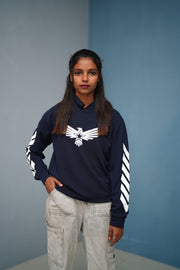 Men’s Full Sleeve BIRD Printed Hoodie | Oversized Winter Hoodie for Men - Navy Blue